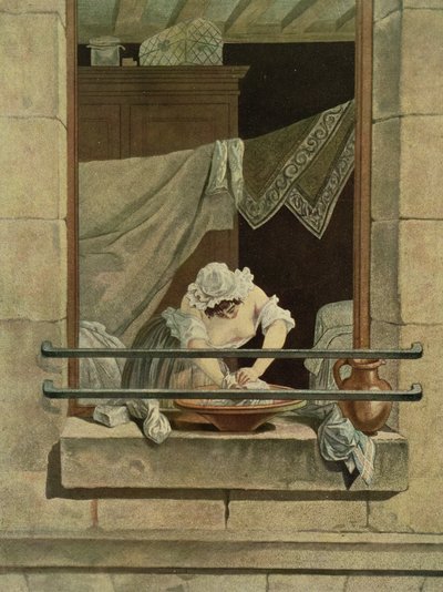 La lavandera, grabado por J. Laurent Julien (siglo XVIII) y Jean-Baptiste Morret (fl.1790-1820) de Augustin de Saint Aubin